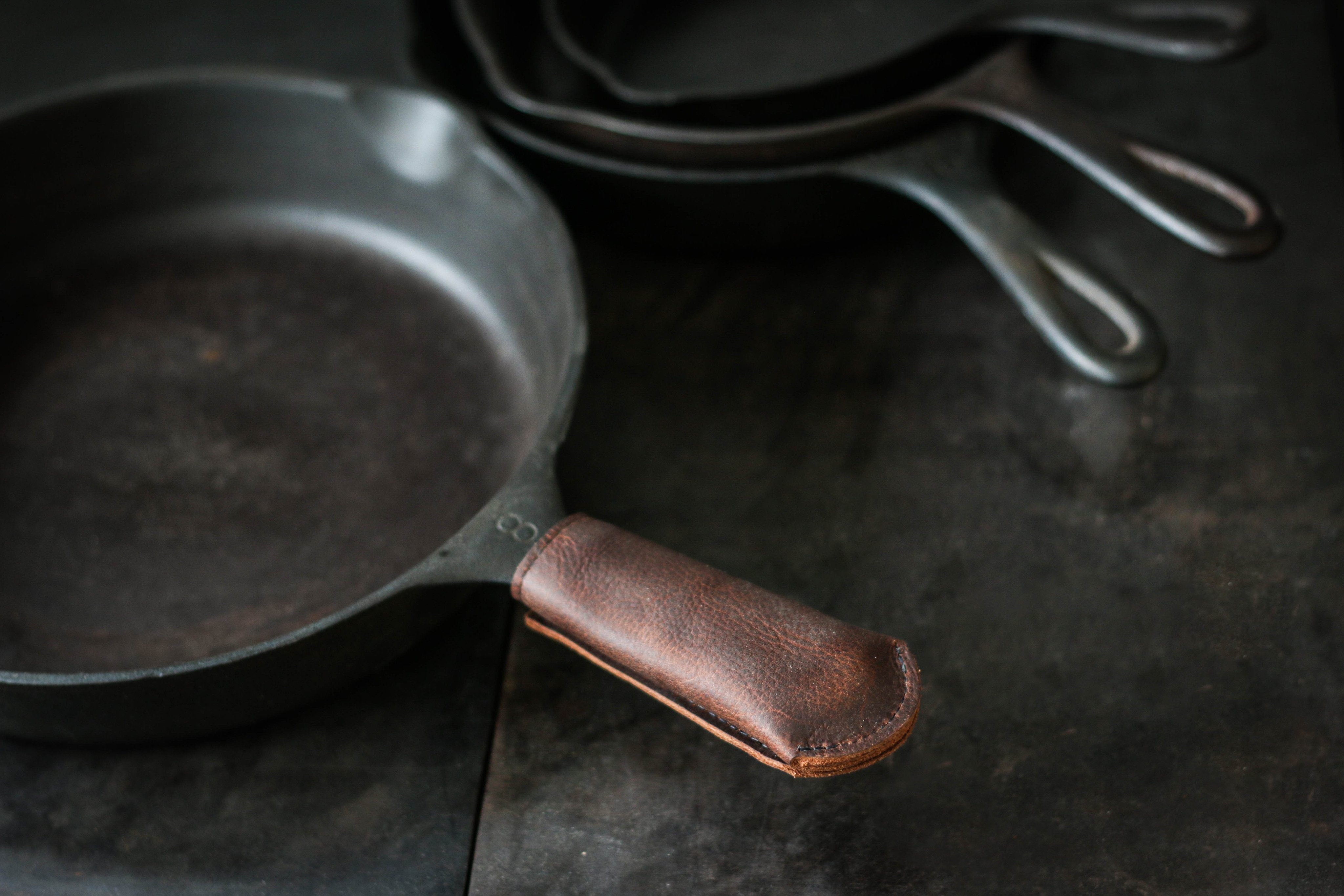 Personalized Fitted Cast Iron Skillet Handle Cover in Horween