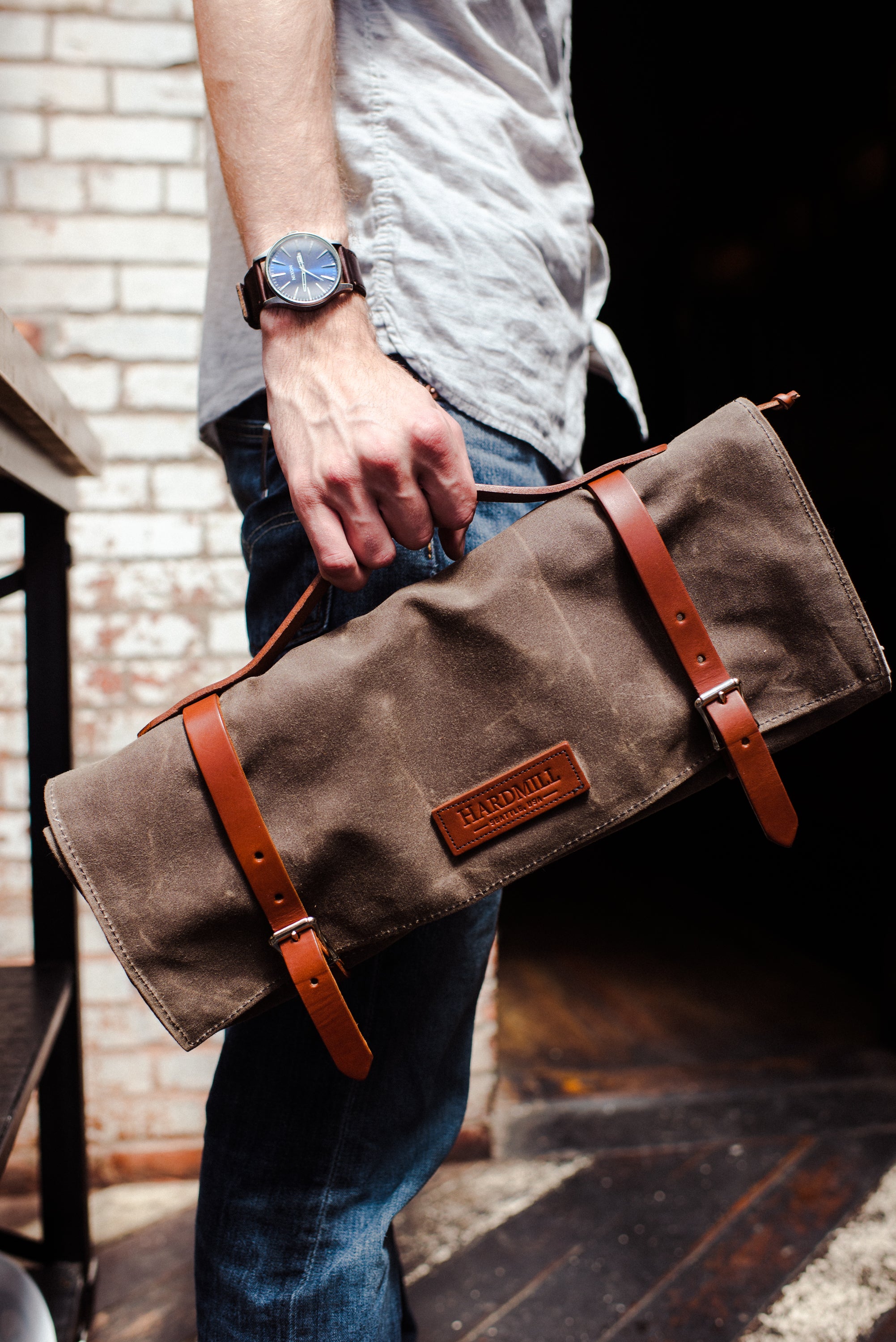 Nomad Knife Roll, Heavy Duty Canvas & Leather, Blue