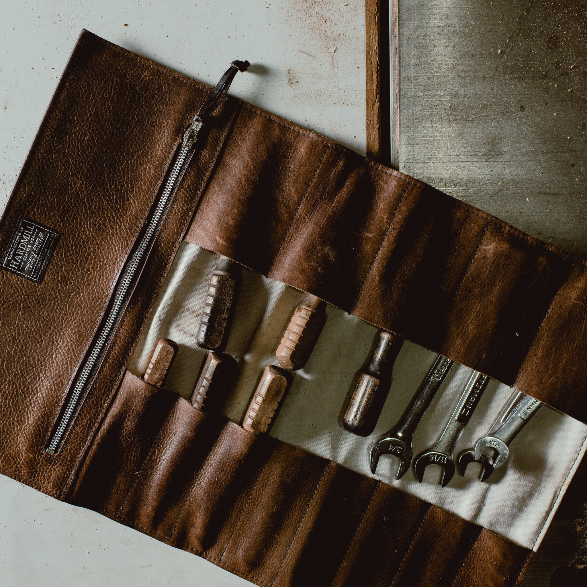 Tool Roll | Waxed Canvas | Charcoal | Hardmill Field Tan