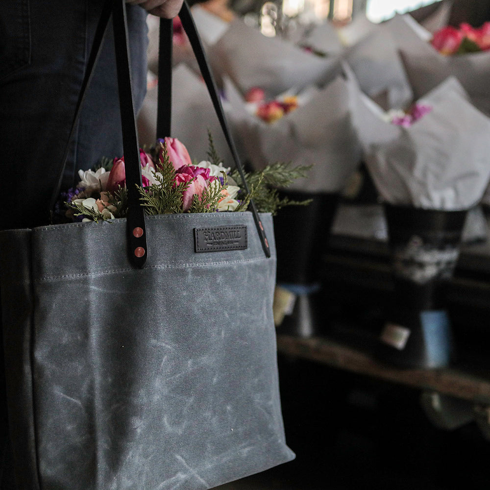 The Market Tote - Fine Leather & Waxed Canvas Bag Purse - Holtz Leather